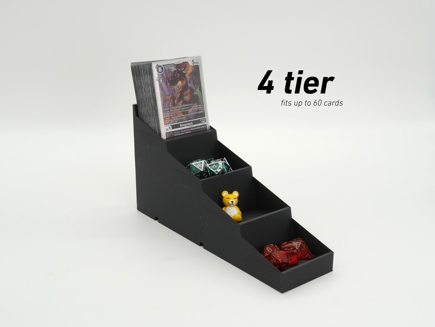 Modular TCG Display Stand – Fits 40/60/100 Card Decks – Expandable Tiered Organizer for Trading Cards & Game Tokens – Black by JCSFY