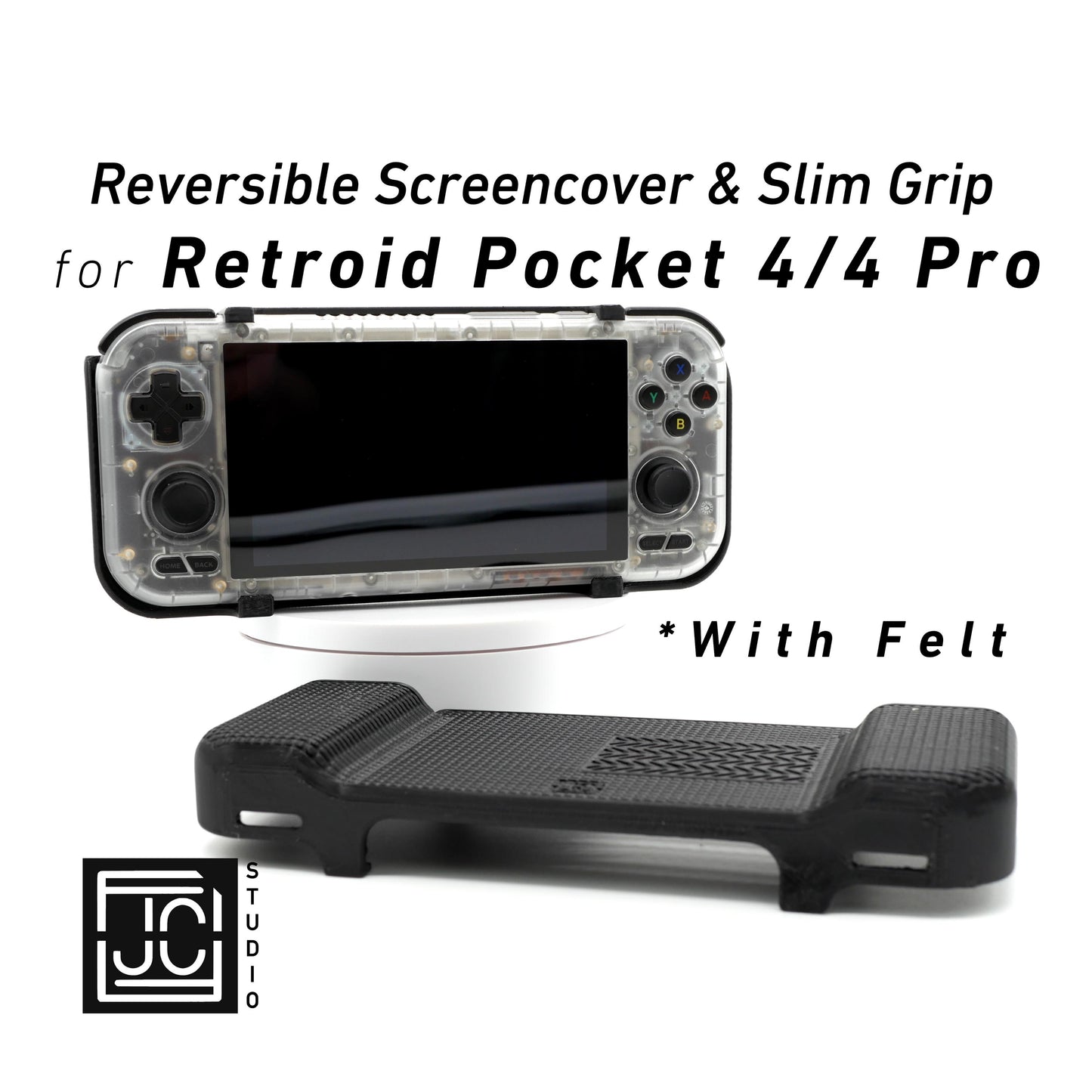 2-in-1 Grip for Retroid Pocket 4 / 4 Pro Reversible Screen Cover & Slim Comfort Grip Case with Felt Wrap Ergonomic RP4 Handheld 2n1 Deluxe