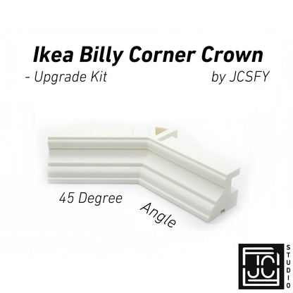 45 Degree Crown Molding Corner Upgrade | Works with JCSFY IKEA Billy Crown Molding | Add Corner Fitment to Top Trim Kit | Shelf Alignment