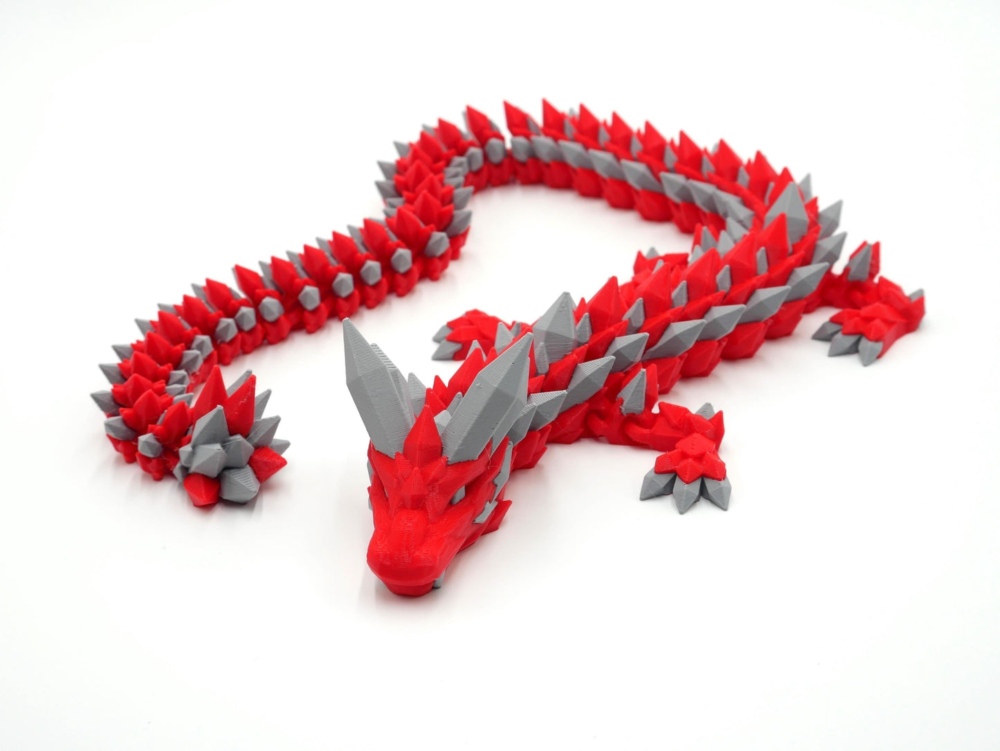 Articulated Buckeye Scarlet & Gray Dragon Multi Color Flexy | Fidget Flexi Animal Gift Desktop Toy | Flexible Jointed Creature by JCSFY